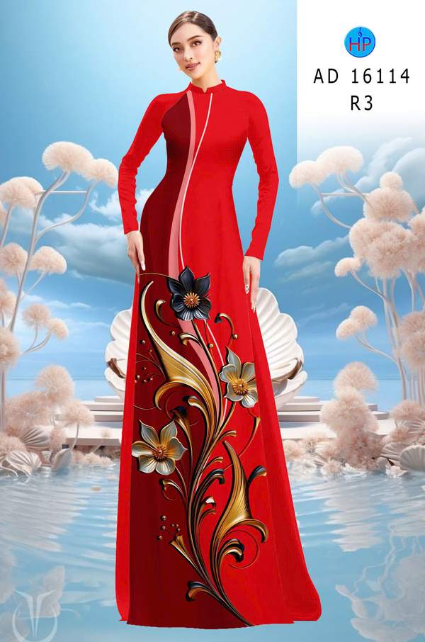 Vải Áo Dài Hoa In 3D AD 16114