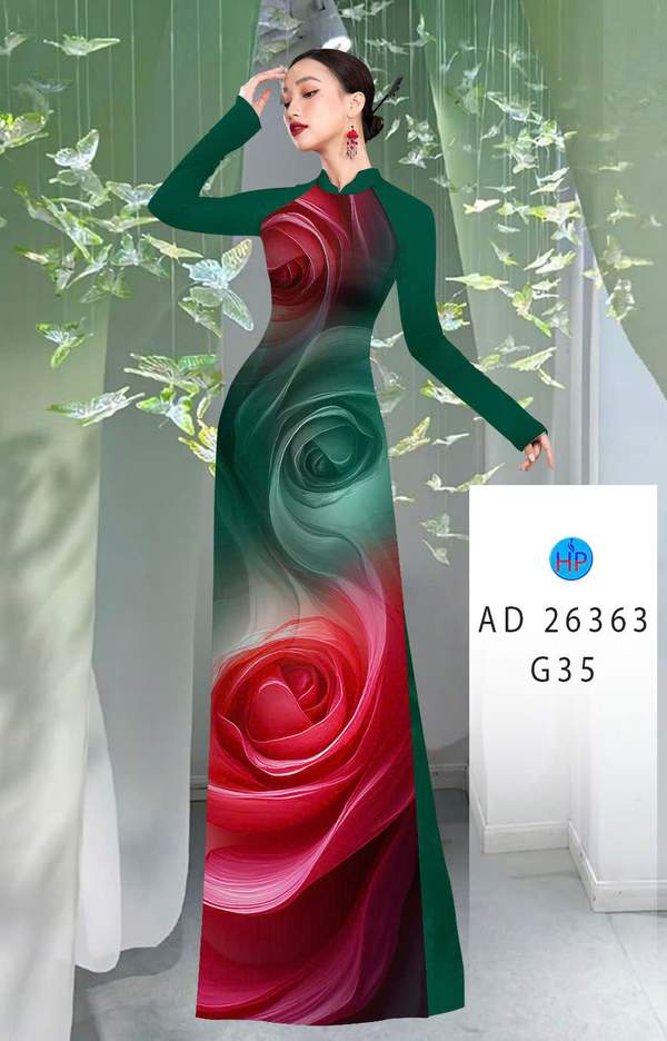 Vải Áo Dài Hoa Hồng AD 26363