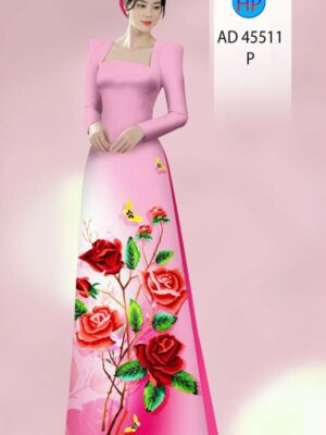 Vải Áo Dài Hoa Hồng AD 45511