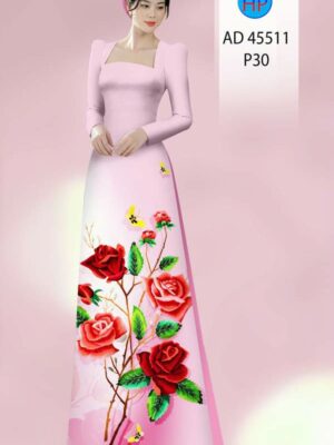 Vải Áo Dài Hoa Hồng AD 45511