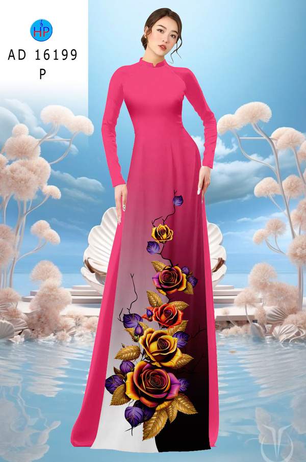 Vải Áo Dài Hoa Hồng AD 16199