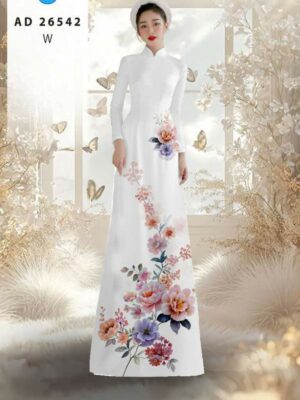 Vải Áo Dài Hoa In 3D AD 26542