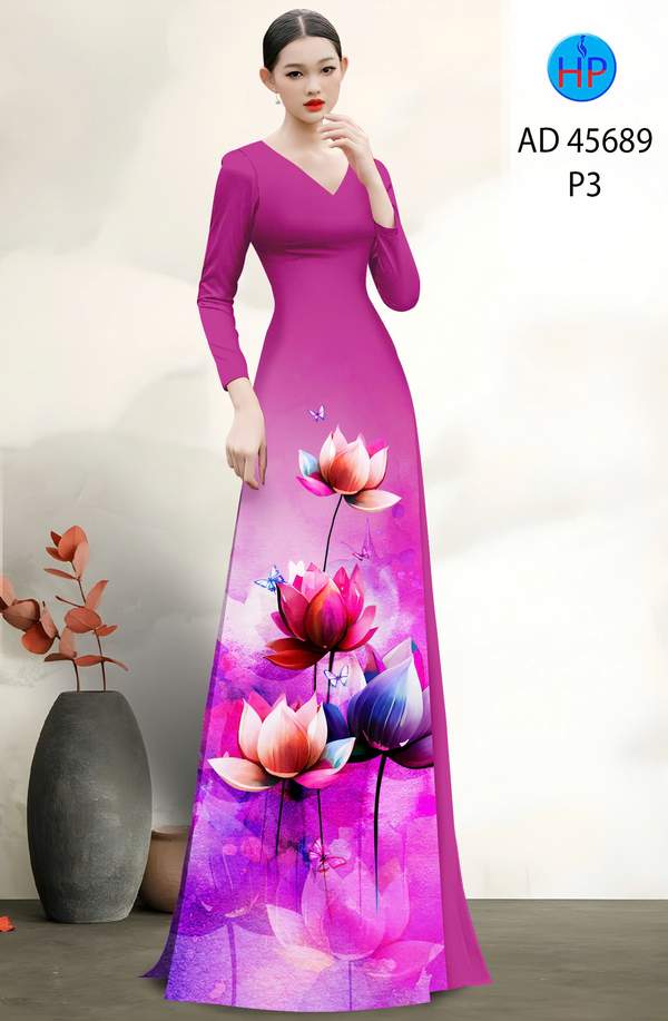 Vải Áo Dài Hoa Sen AD 45689