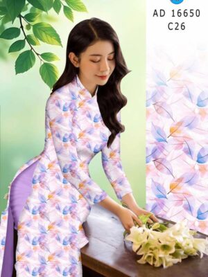 Vải Áo Dài In Hình Lá AD 16650