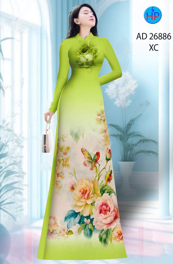 Vải Áo Dài Hoa In 3D AD 26886