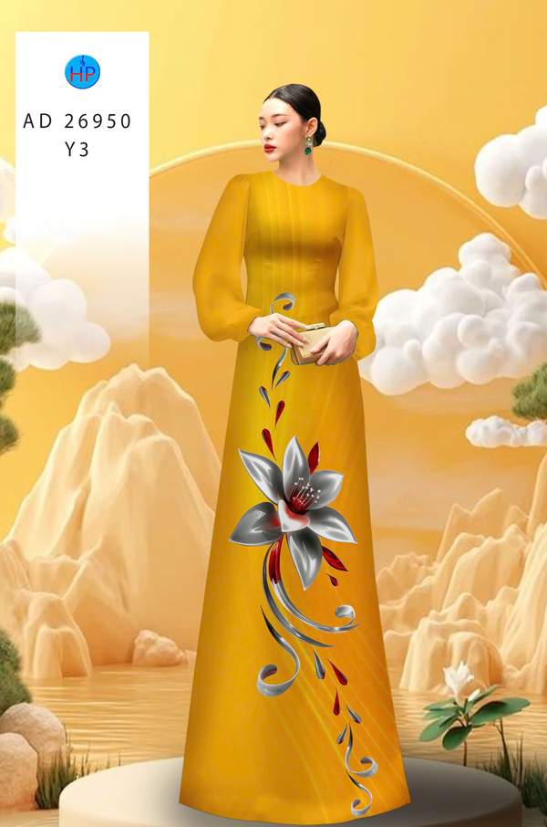 Vải Áo Dài Hoa In 3D AD 26950