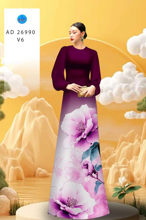 Vải Áo Dài Hoa In 3D AD 26990