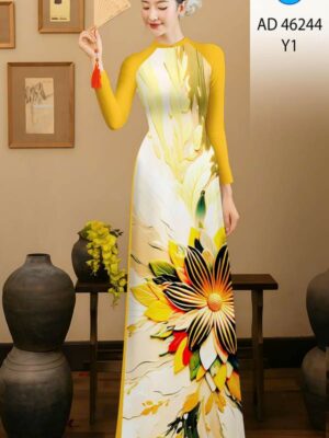 Vải Áo Dài Hoa In 3D AD 46244