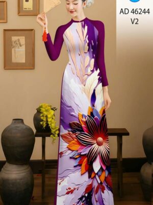 Vải Áo Dài Hoa In 3D AD 46244