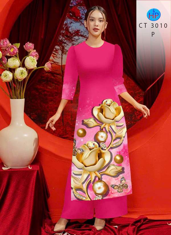 Vải Áo Dài Hoa In 3D AD CT3010