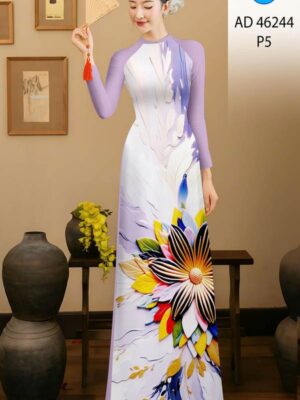 Vải Áo Dài Hoa In 3D AD 46244