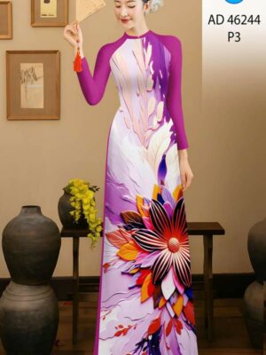 Vải Áo Dài Hoa In 3D AD 46244
