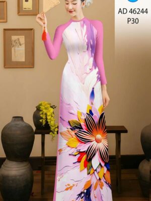 Vải Áo Dài Hoa In 3D AD 46244