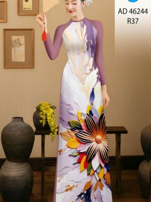 Vải Áo Dài Hoa In 3D AD 46244