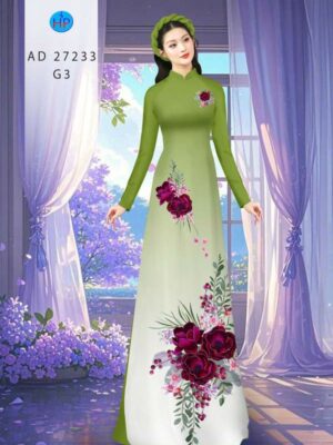 Vải Áo Dài Hoa In 3D AD 27233
