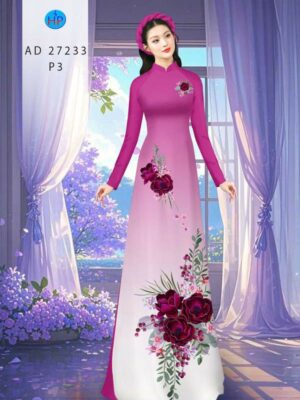 Vải Áo Dài Hoa In 3D AD 27233