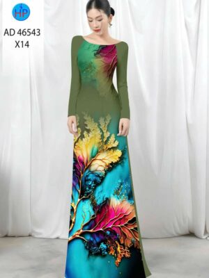 Vải Áo Dài In Hình Lá AD 46543
