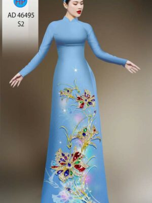Vải Áo Dài Hoa In 3D AD 46495
