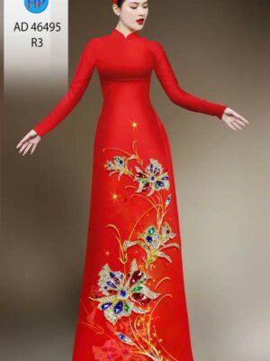 Vải Áo Dài Hoa In 3D AD 46495