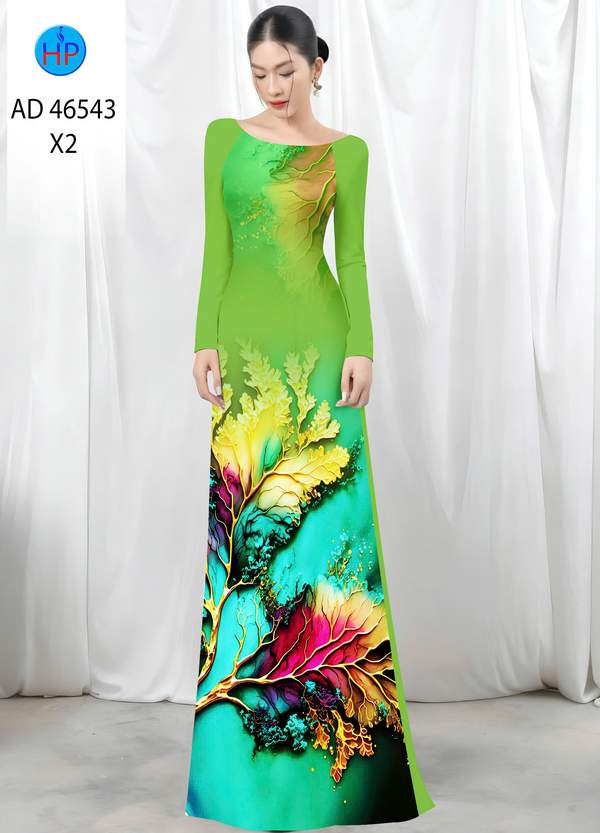 Vải Áo Dài In Hình Lá AD 46543