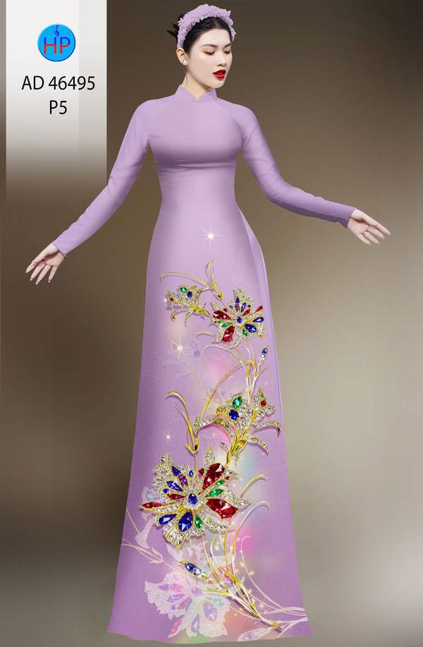 Vải Áo Dài Hoa In 3D AD 46495