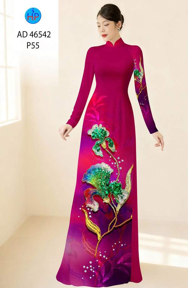 Vải Áo Dài Hoa In 3D AD 46542
