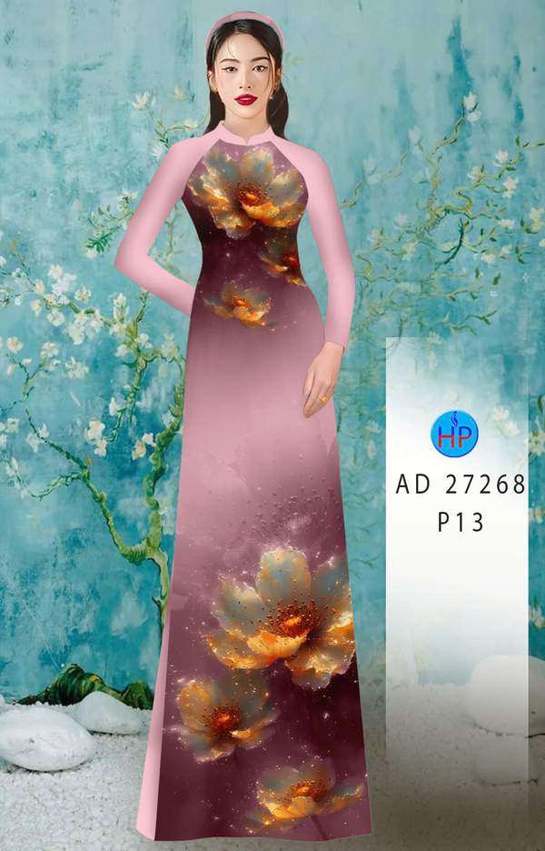 Vải Áo Dài Hoa In 3D AD 27268