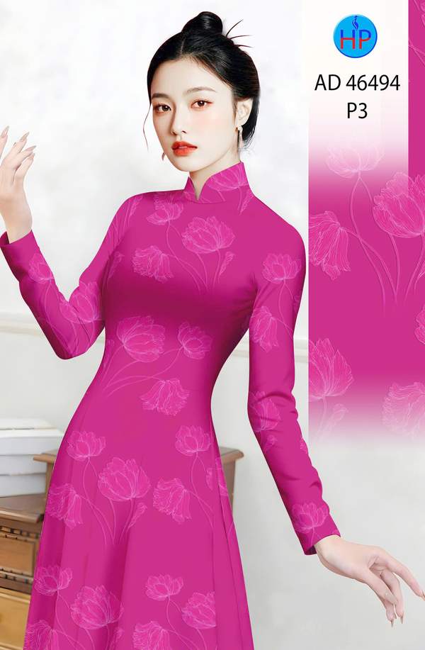 Vải Áo Dài Hoa In 3D AD 46494