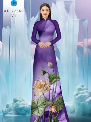 Vải Áo Dài Hoa Sen Giả Thêu AD 27369