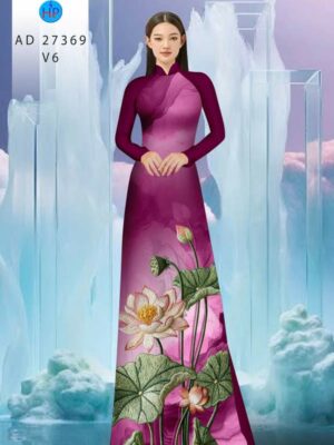 Vải Áo Dài Hoa Sen Giả Thêu AD 27369
