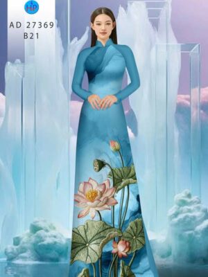 Vải Áo Dài Hoa Sen Giả Thêu AD 27369