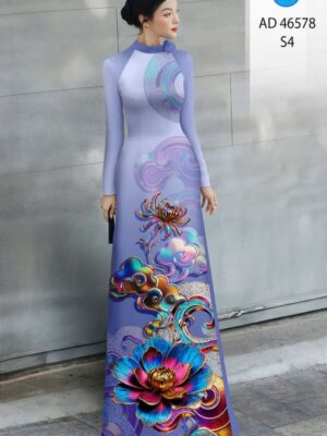 Vải Áo Dài Hoa In 3D AD 46578