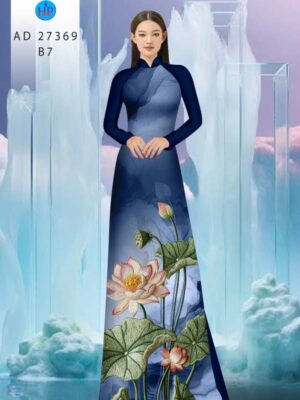 Vải Áo Dài Hoa Sen Giả Thêu AD 27369