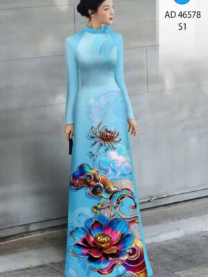 Vải Áo Dài Hoa In 3D AD 46578