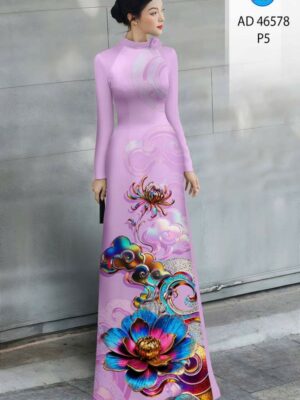 Vải Áo Dài Hoa In 3D AD 46578