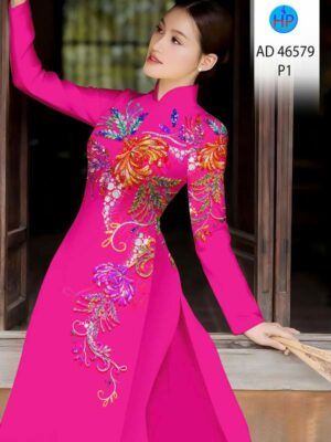 Vải Áo Dài Hoa In 3D AD 46579
