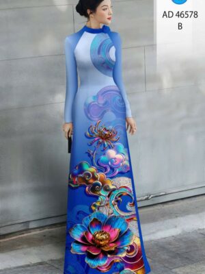 Vải Áo Dài Hoa In 3D AD 46578
