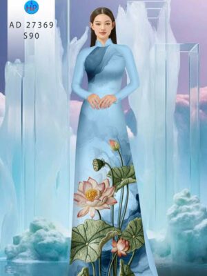 Vải Áo Dài Hoa Sen Giả Thêu AD 27369