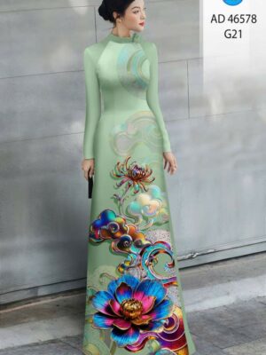 Vải Áo Dài Hoa In 3D AD 46578