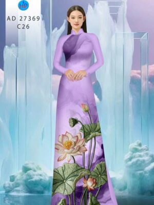 Vải Áo Dài Hoa Sen Giả Thêu AD 27369