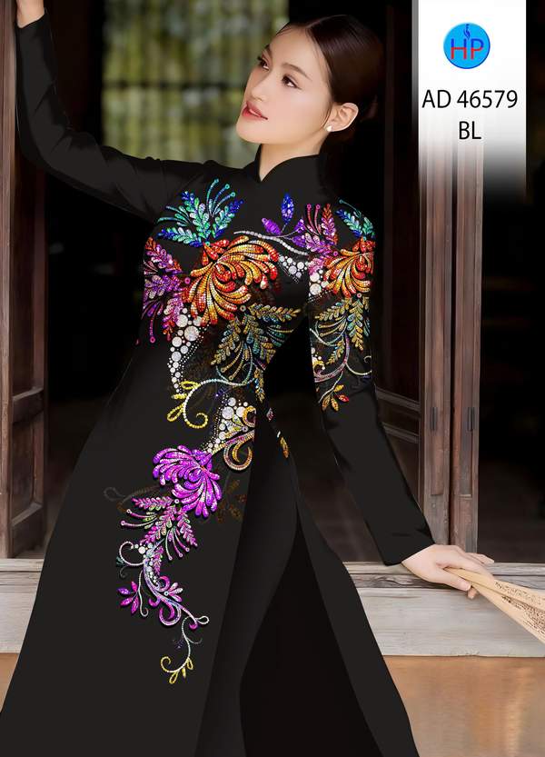 Vải Áo Dài Hoa In 3D AD 46579
